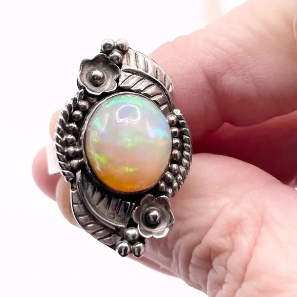 Size 6 Ethiopian Opal 925 Sterling Silver Ring